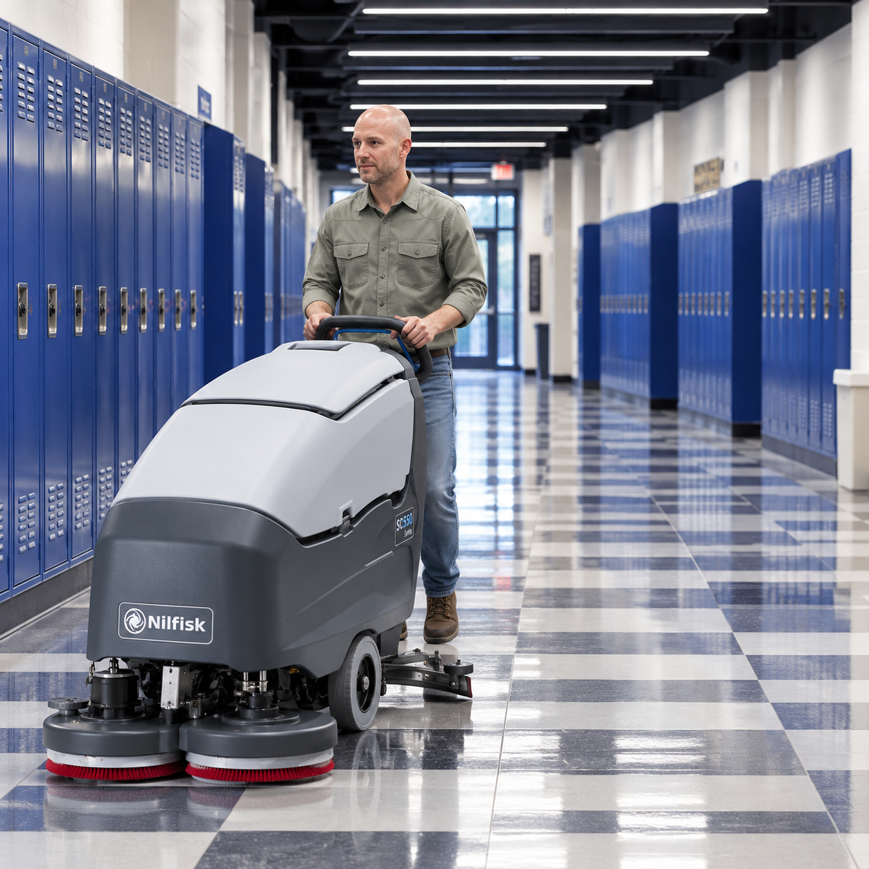 Restregadora Nilfisk SC800 de 34 pulgadas Nilfisk SC800™ ST 34D – Restregadora Industrial Hombre Caminando de 34 pulg., 95 L y 242 Ah